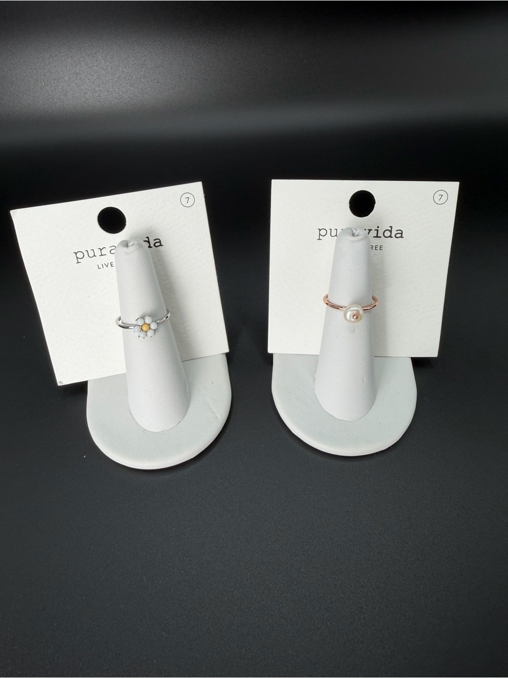 Pura Vida Pearl Ring & Gemstone Daisy Ring Bundle Size 7